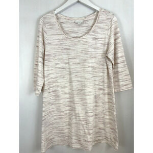 J JILL Pure Jill Space Dye A-line Tunic Top Stretchy Pink Cream 3/4 Sleeve Sz M